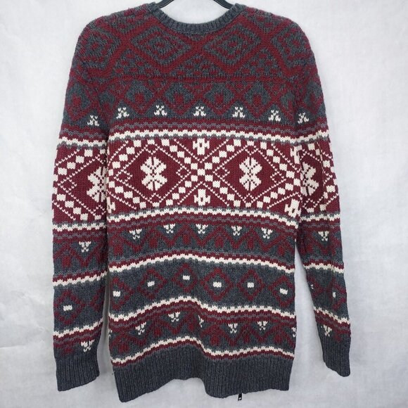 Ann Taylor Sweater Medium Gray Chianti White Snowflake Side Zip Wool Fair Isles - Picture 11 of 14